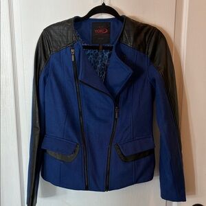 Yoki New York Blue & Black Faux Leather Trim Moto Jacket - Size M